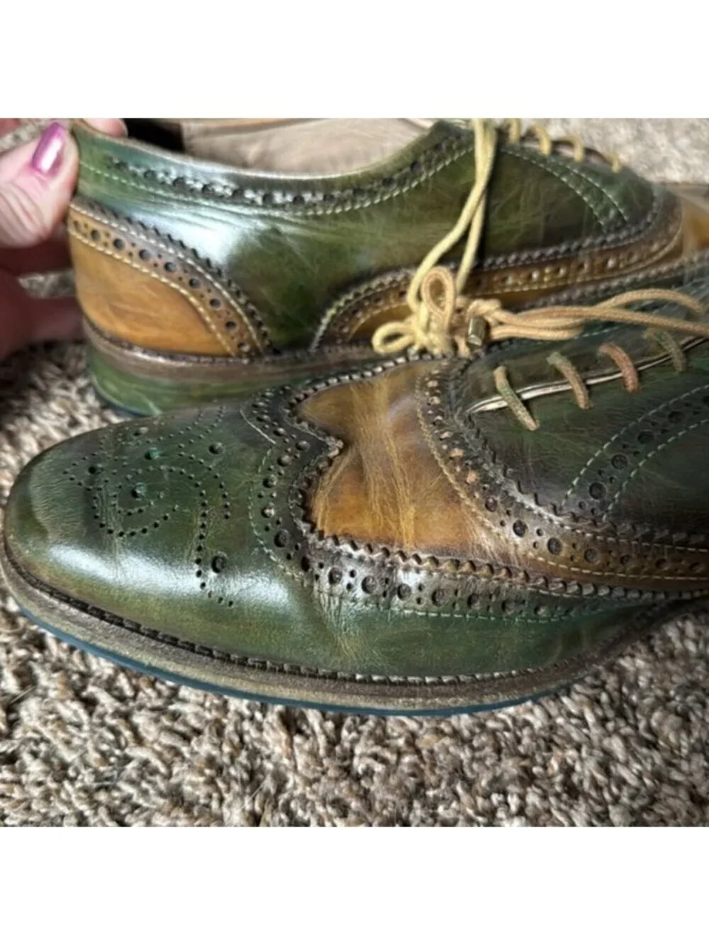 Lethato Wingtip Green Brown Men's Dress Shoe Size 9.5/10